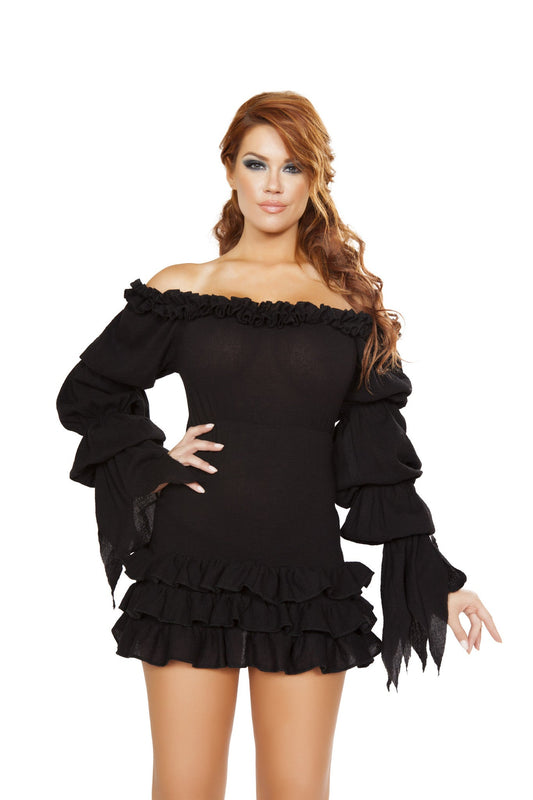 Ruffled Pirate Dress with Sleeves & Multi Layered Skirt for Halloween Fun