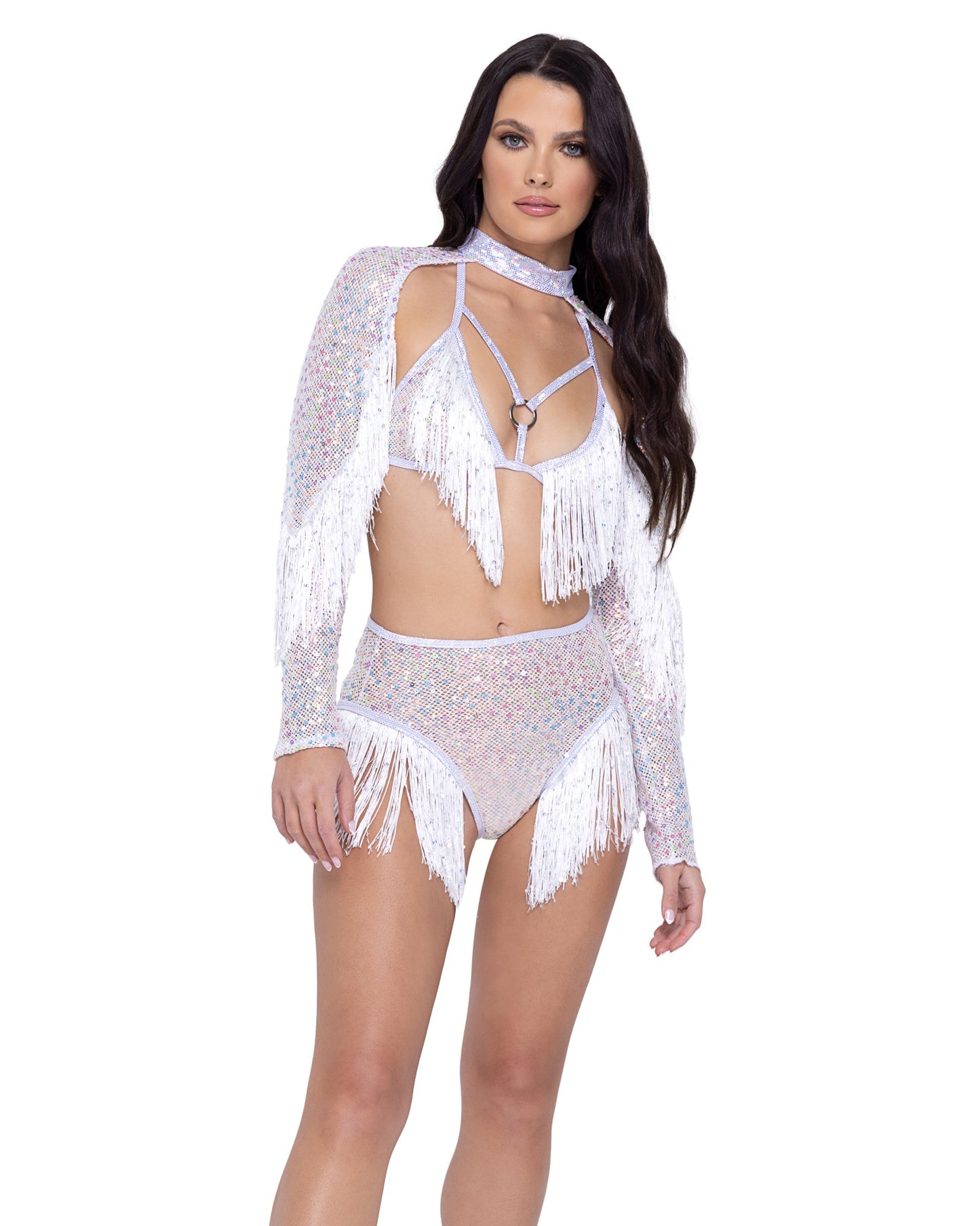 6220 - Sequin Fishnet Triangle Tie Top