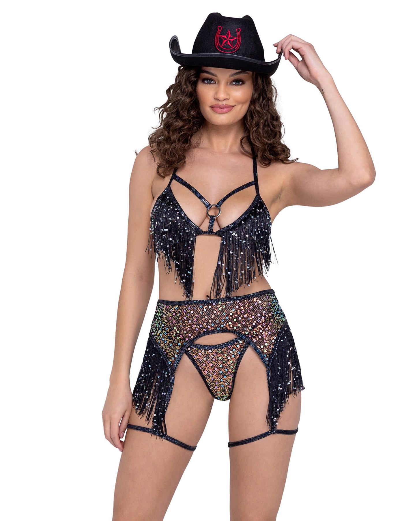 6223 - Sequin Fishnet Garter Belt